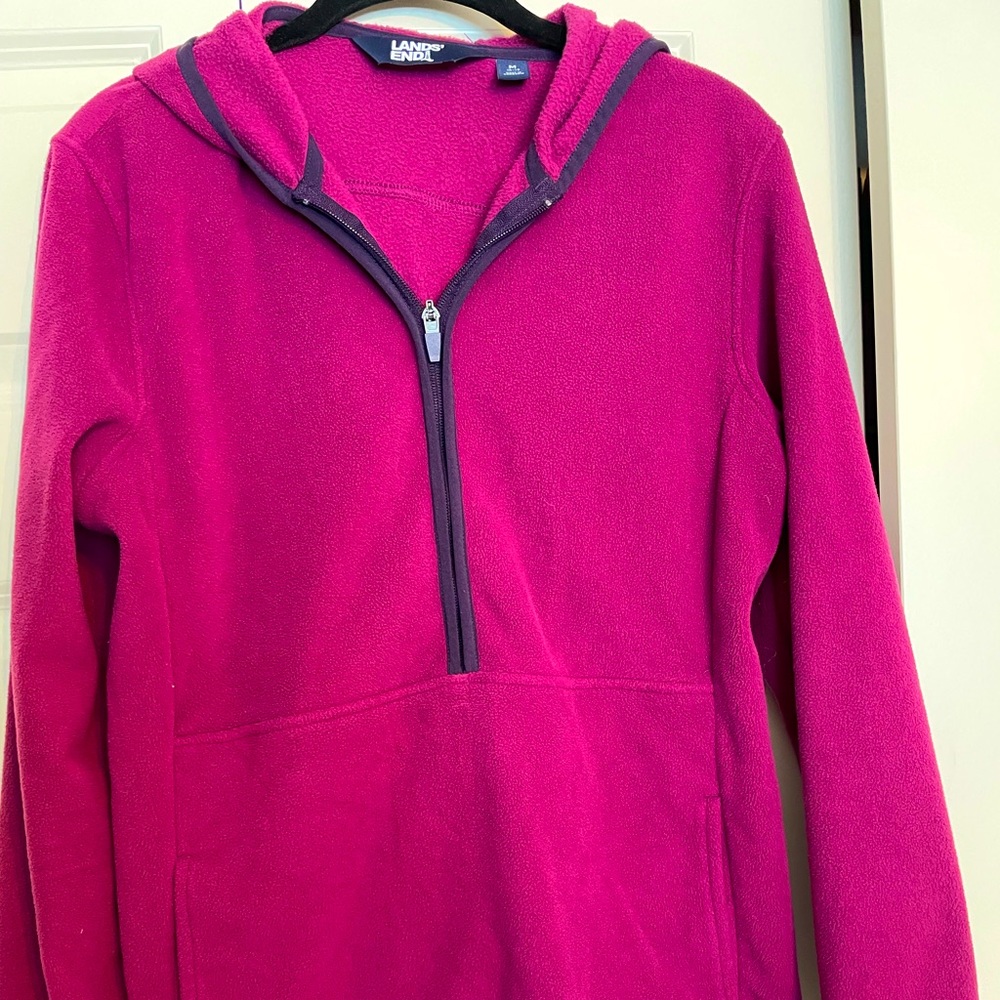 Lands End 1/2 zip hooded fleece pullover